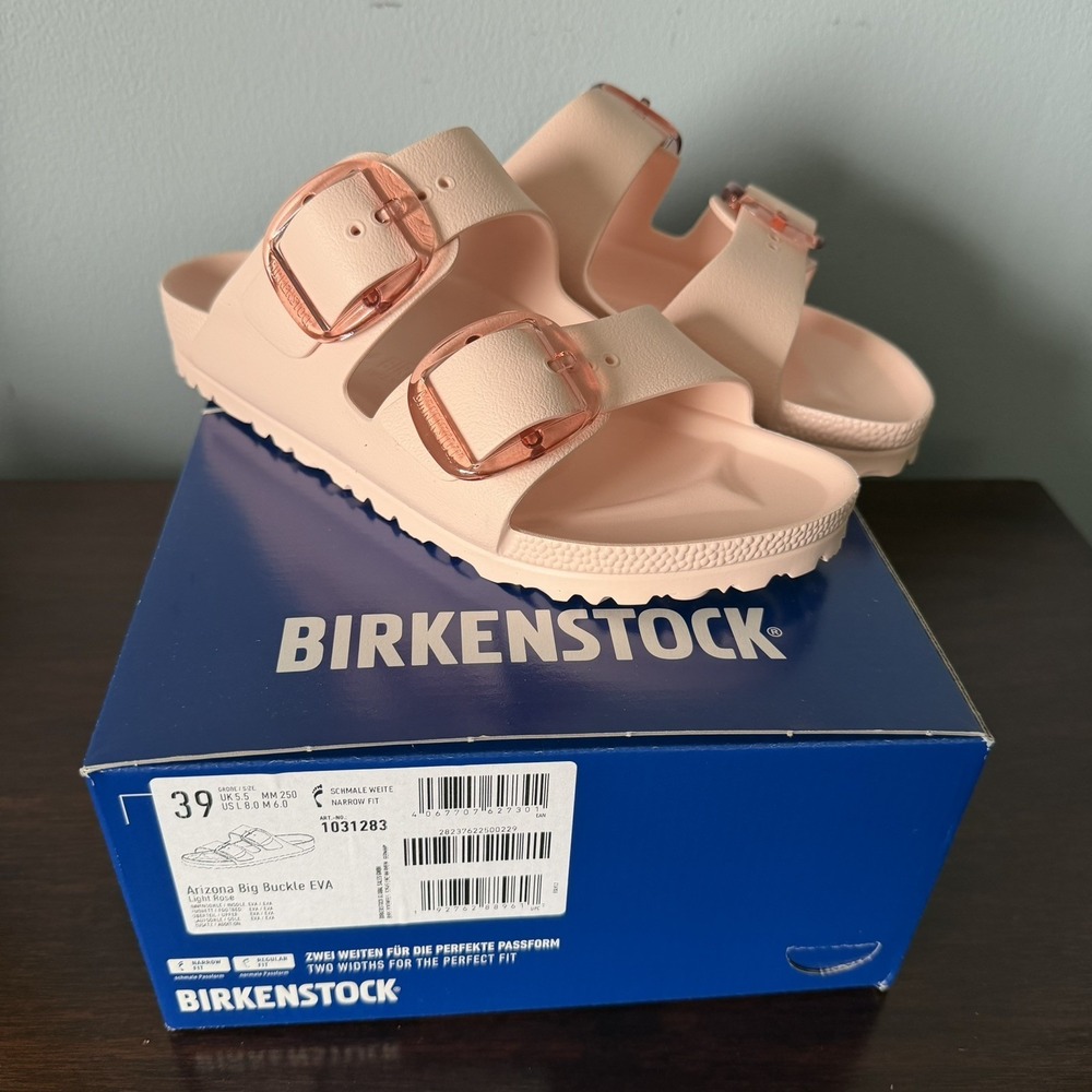 Birkenstock Arizona Big Buckle EVA Sandals Slides Light Rose Size 8 (39) NIB